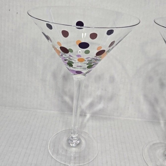 Pampered Chef  Polka Dot Martini Cosmo Glasses (2) Multi Color Dot Cocktail - Picture 2 of 4